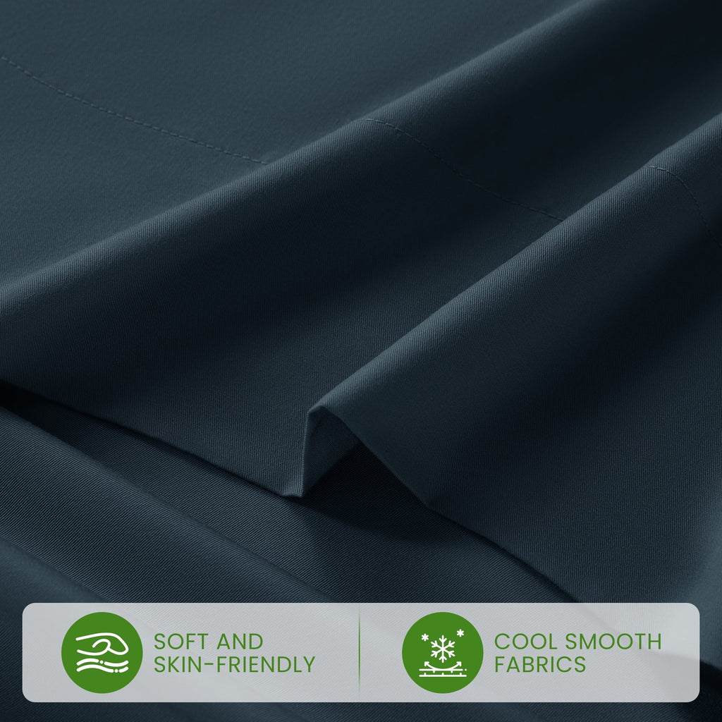 Premium Egyptian Cotton 100% Organic Luxurious Bamboo Sheets, Queen Sheet Set 4-Piece with 16" Deep Pocket, Silky Smooth Luxury Bed Sheets, N... - Breathable Egyptian Cotton Flat & Fitted Sheets Detail
