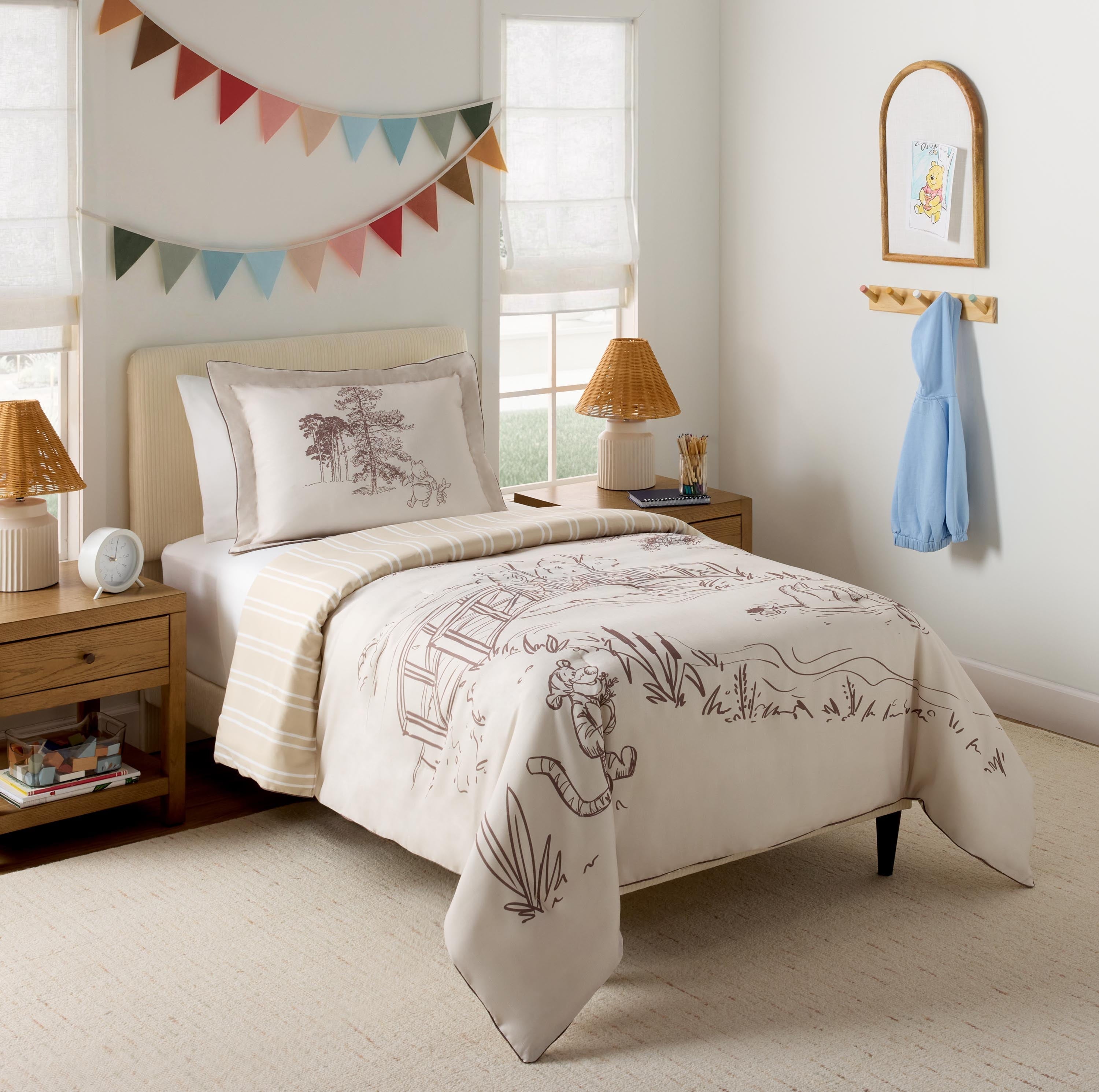 All-Season Kids 2 Piece Khaki Comforter and Sham Bedding Set, Twin/Full - Luxurious Quilted Duvet Cover Set Detail