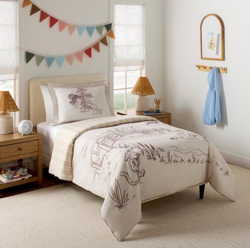 All-Season Kids 2 Piece Khaki Comforter and Sham Bedding Set, Twin/Full - Luxurious Quilted Duvet Cover Set Detail