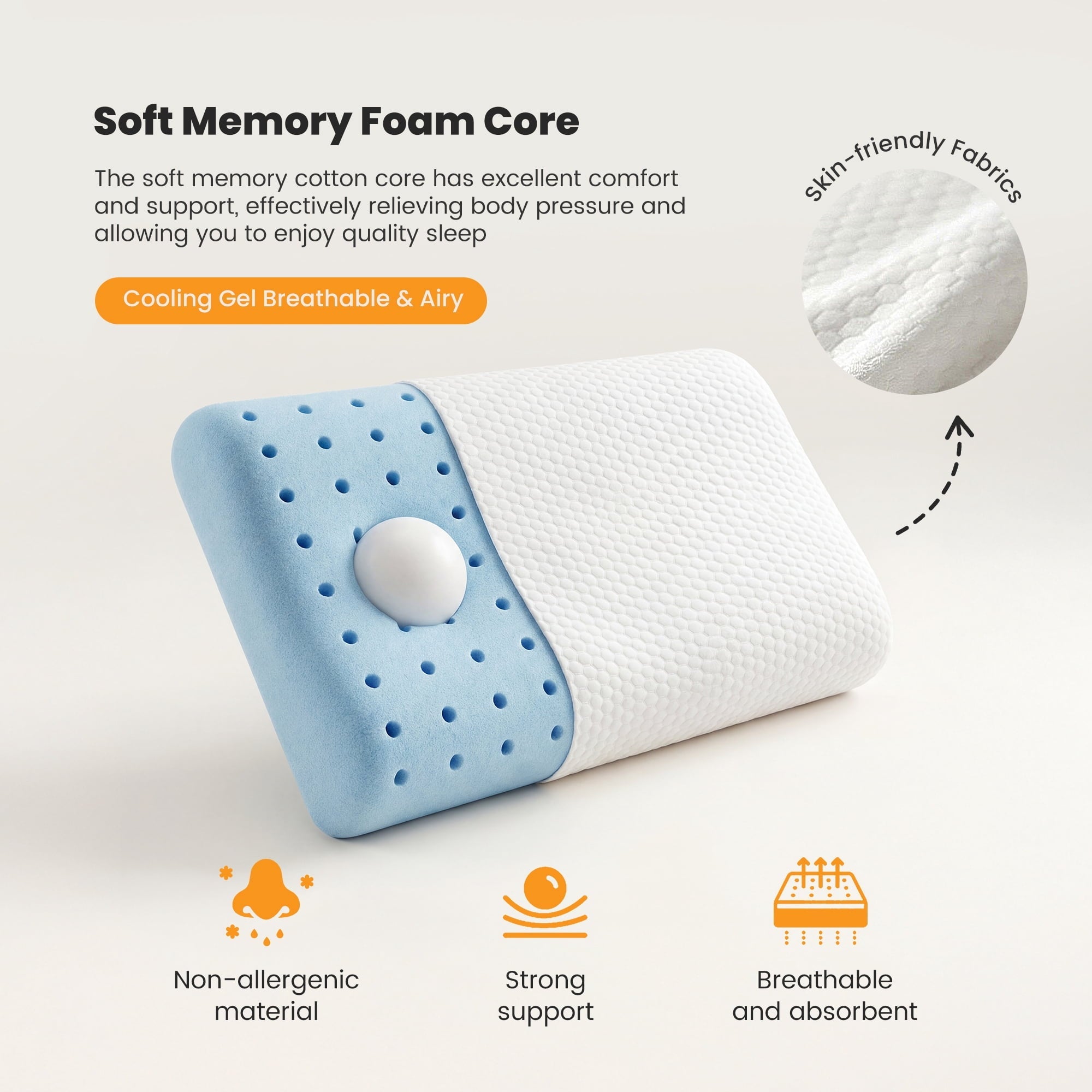 Orthopedic Support Memory Foam Pillow for Sleeping, Gel Cooling Bed Pillow with Breathable Mesh and Washable Cover for Back and Side Sle... - Orthopedic Shredded Foam Bed Pillow Set Detail