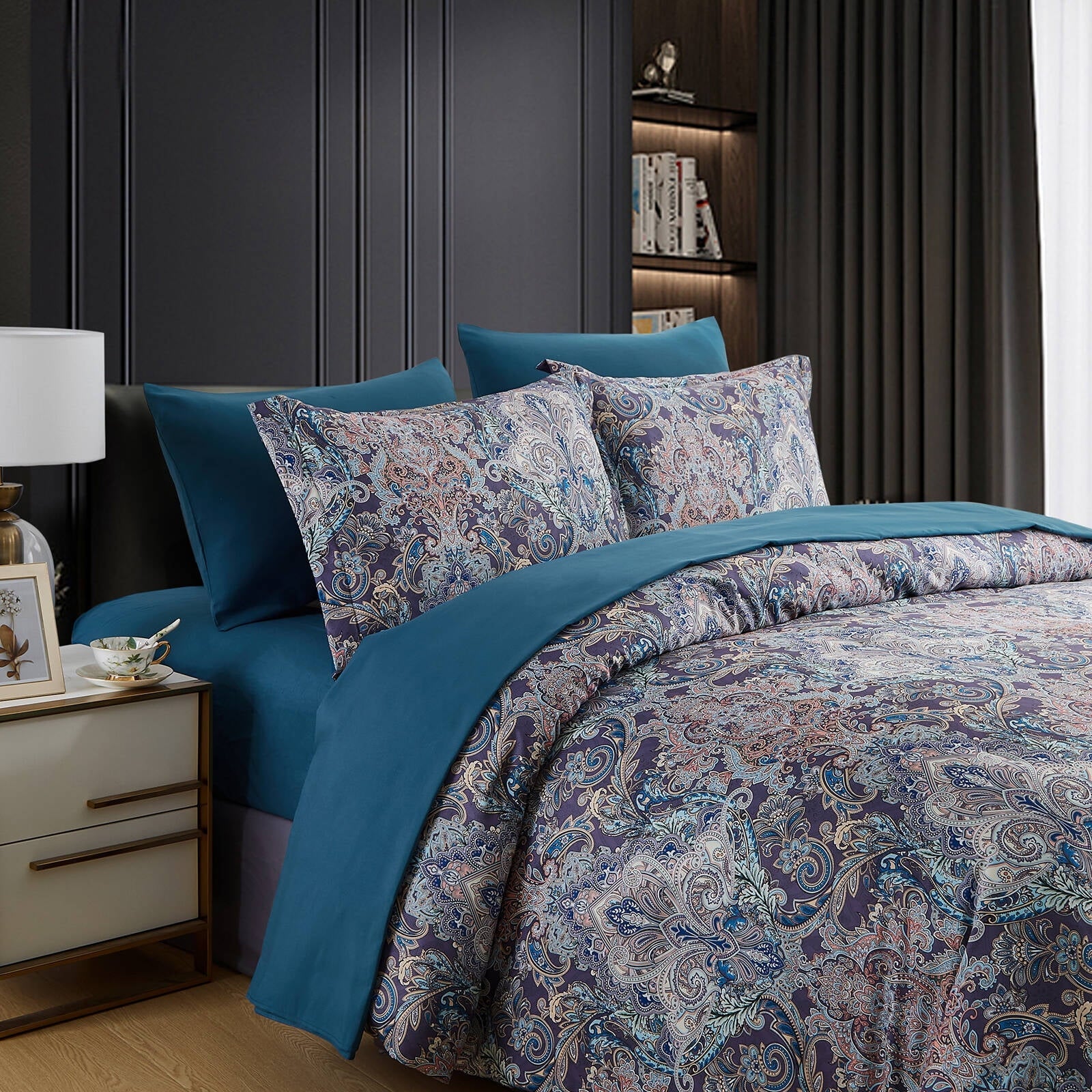 Hypoallergenic Cloud Boho Paisley Print Luxury Comforter Bed in a Bag Set Queen Size, Vintage Floral Medallions Microfiber Bedding Set - All-Season Down Alternative Comforter Insert Detail