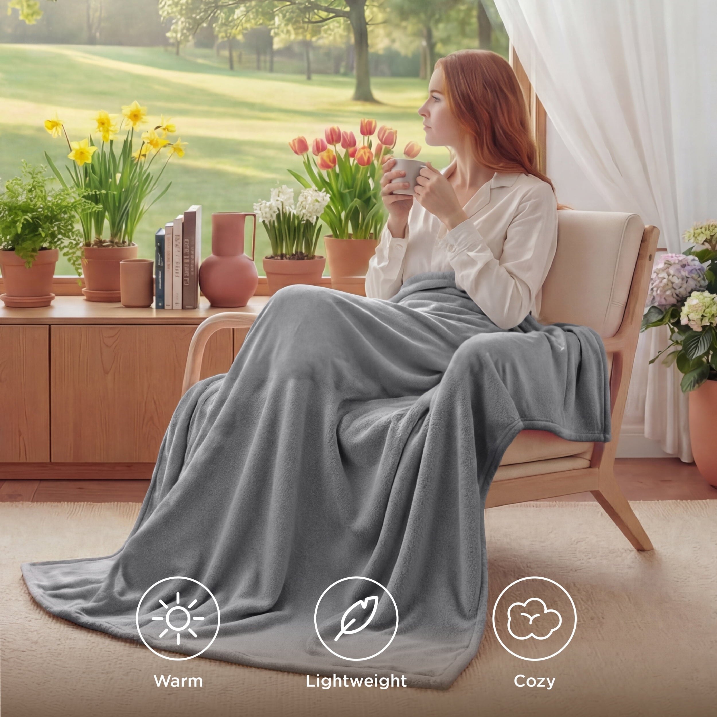 Reversible Sherpa Fleece Throw Blanket for Couch Grey, Lightweight Plush Fuzzy Cozy Soft Blankets and Throws for Sofa, 50x60 inches - Cozy Fleece Throw Blanket for Couch & Bed Detail