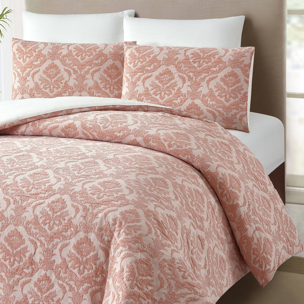 Luxurious Quilted Woven Damask 2-Piece Comforter Set, Blush, Full Queen, All Ages - All-Season Down Alternative Comforter Insert Detail