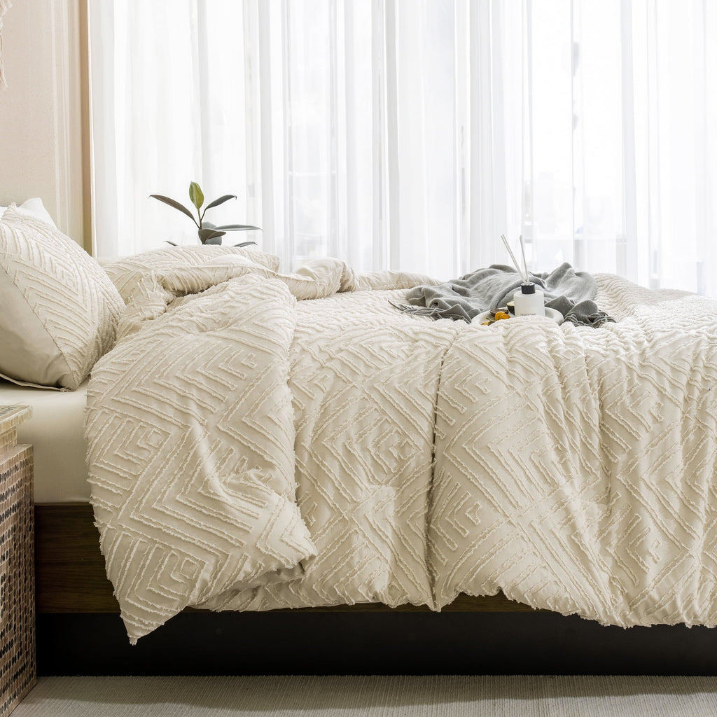 Hypoallergenic Cloud King Size Comforter Sets Beige - 3 Pieces Cream Boho Bedding Comforter Set for King Bed - Soft Fluffy Tufted Textured... - Hypoallergenic Ultra-Fluffy Quilt for Winter Detail