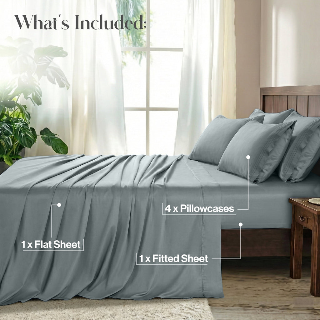 Breathable Luxury Bed Sheets - 6 Piece Ultra-Soft Microfiber Sheets Set, Deep Pocket Fitted Sheet, Flat Sheet & 4 Pillowcases, Breathab... - Cooling Hotel Quality Bedding Sheets and Pillowcases Detail