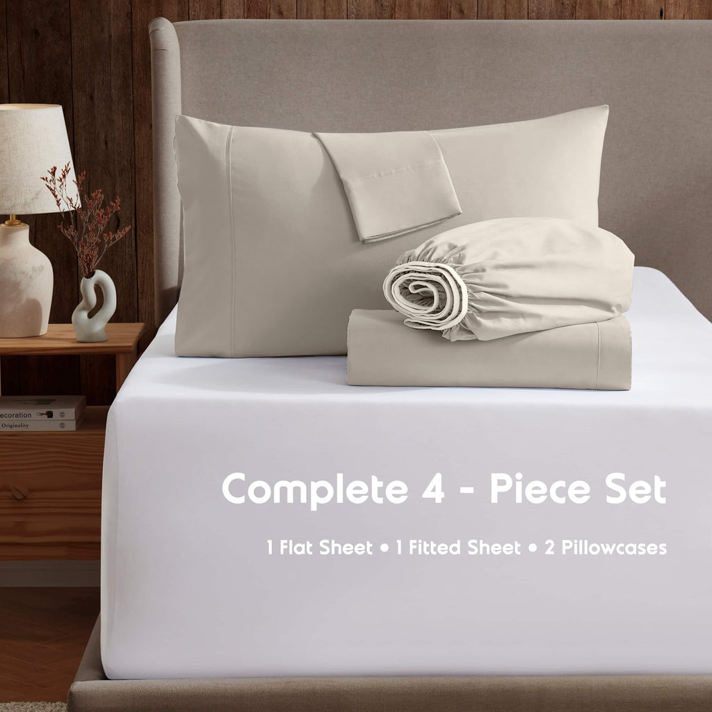 Wrinkle-Resistant Extra Deep Pocket Full Sheets Set, 4 Piece, Fits 18"-24" Mattress, Breathable & Extra Soft Bed Sheets, Linen - Premium Ultra-Soft Pillowcase Pair for Sleeping Detail