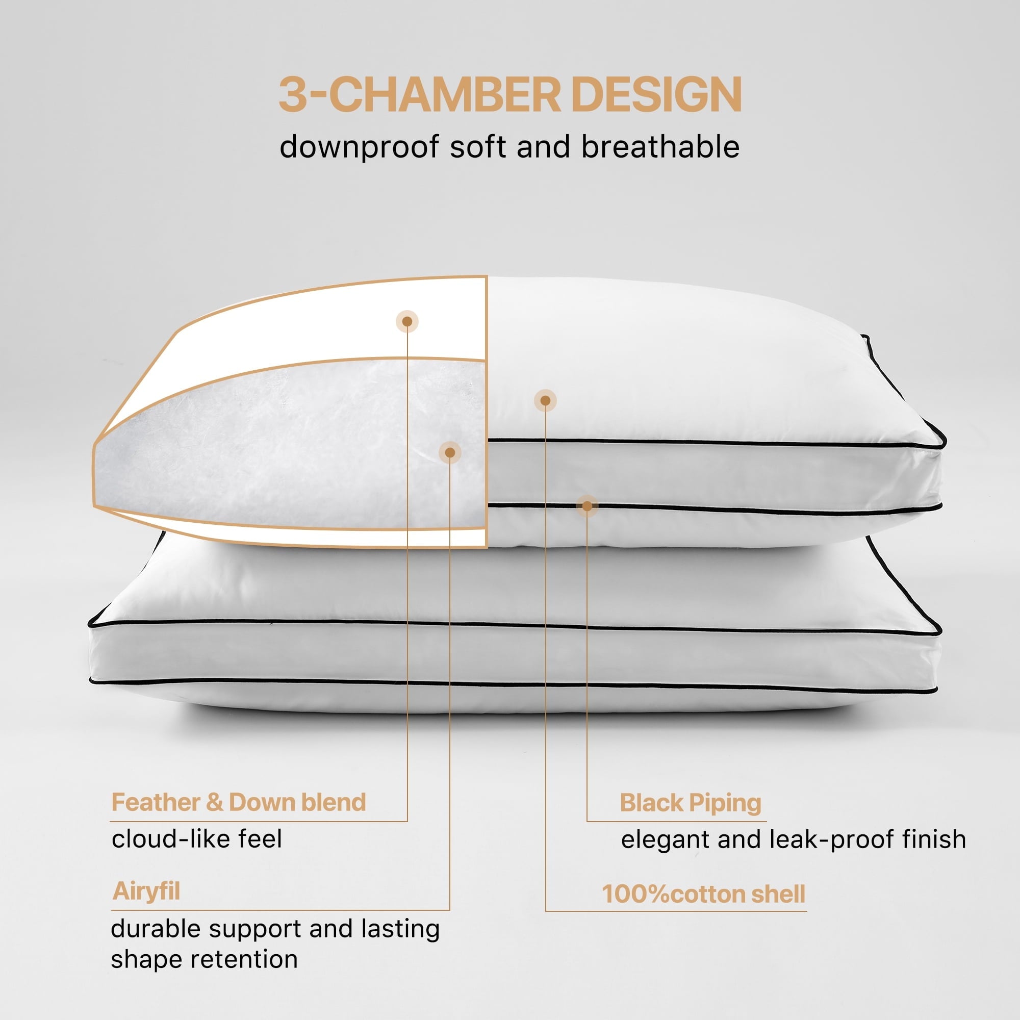 Decorative Plump Gusseted Feather Down Pillow Set of 2, Medium Firm Hotel Bed Pillows 2 Pack, Queen Size for Side Sleepers, 20 x 30 in - Decorative Throw Pillow Cushion for Sofa & Bed Detail