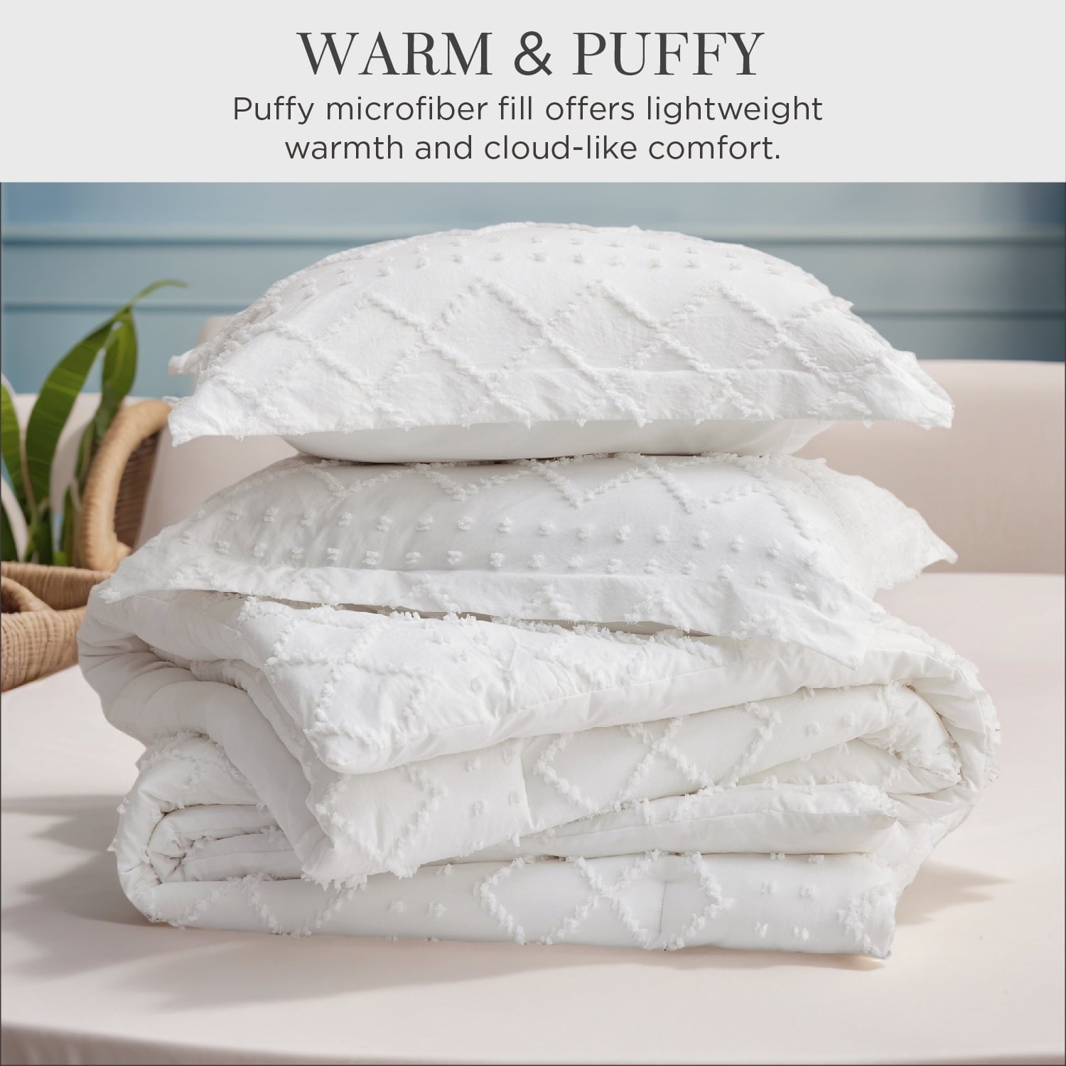 Hypoallergenic Cloud Queen Comforter Set, Boho Tufted Shabby Chic Bedding Comforter Set, 3 Pieces Farmhouse Bed Set for All Seasons, White... - Luxurious Quilted Duvet Cover Set Detail
