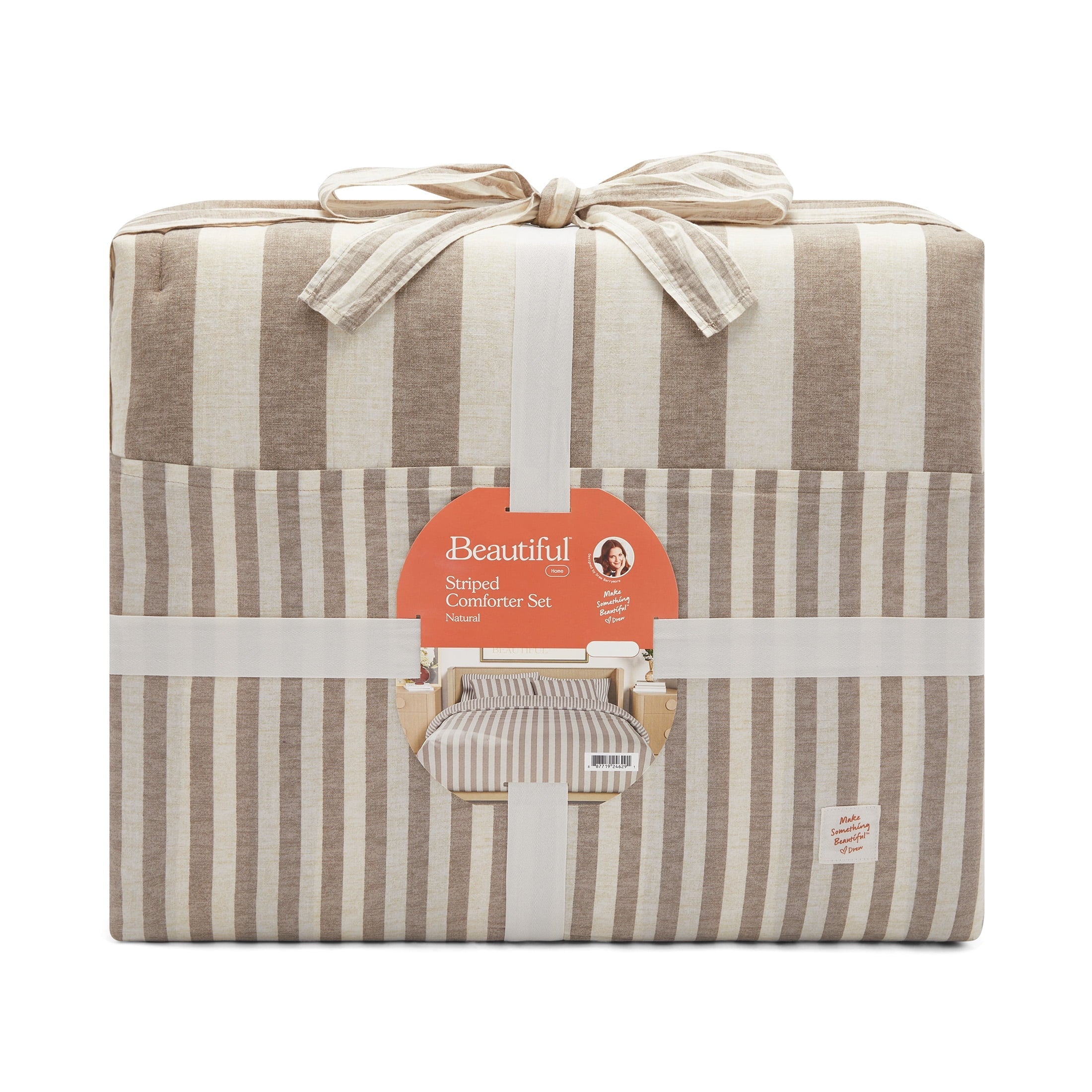 All-Season 100% Cotton Striped 3-Piece Natural Comforter Set, Full/Queen - All-Season Down Alternative Comforter Insert Detail