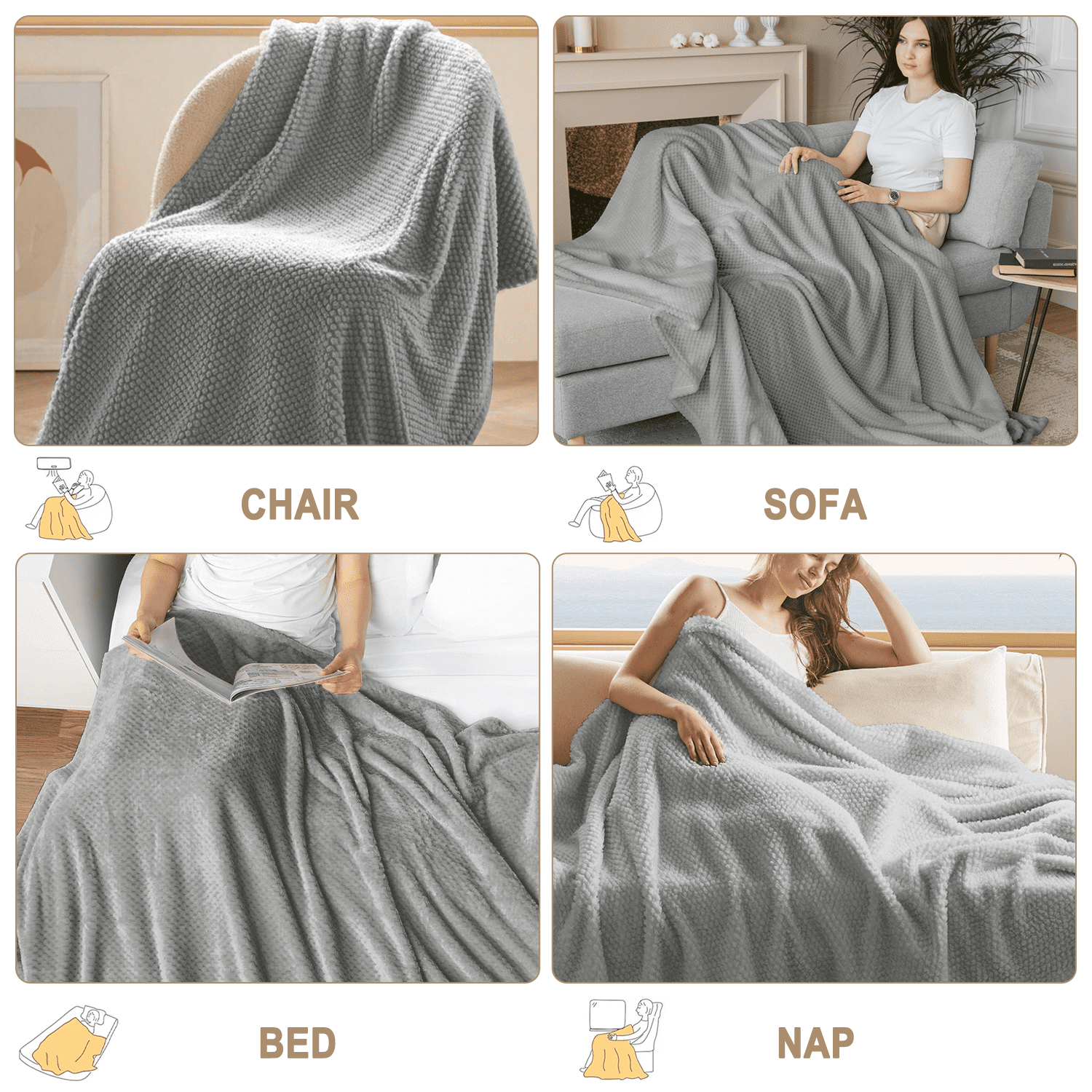 Super Soft Flannel Throw Blanket, Decorative Throws with Waffle Wave Design, Super Soft Plush Fuzzy Blankets , Luxury Lightweight and Br... - Super Soft Reversible Sherpa Flannel Blanket Detail