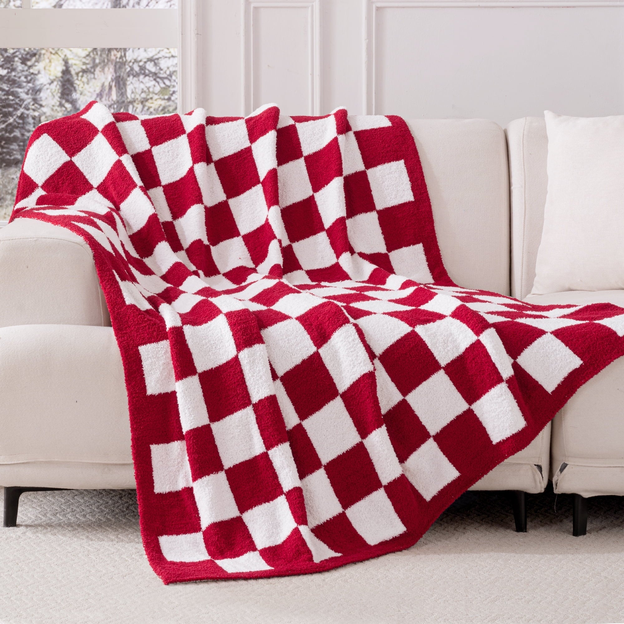 Super Soft Flannel Checkered Knit Throw Blanket, Ultra Soft Cozy Fluffy Checkerboard Blankets, Lightweight Fuzzy Plush Throw for Couch a... - Lightweight Plush Warm Blanket for All Seasons Detail