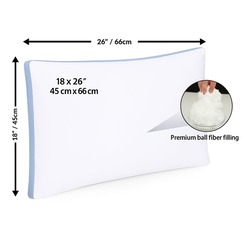 Fluffy Shredded Gusseted Queen 18x26 Bed Pillows for Sleeping Set of 2 Polycotton White Blue Stripe Comfortable - Orthopedic Shredded Foam Bed Pillow Set Detail