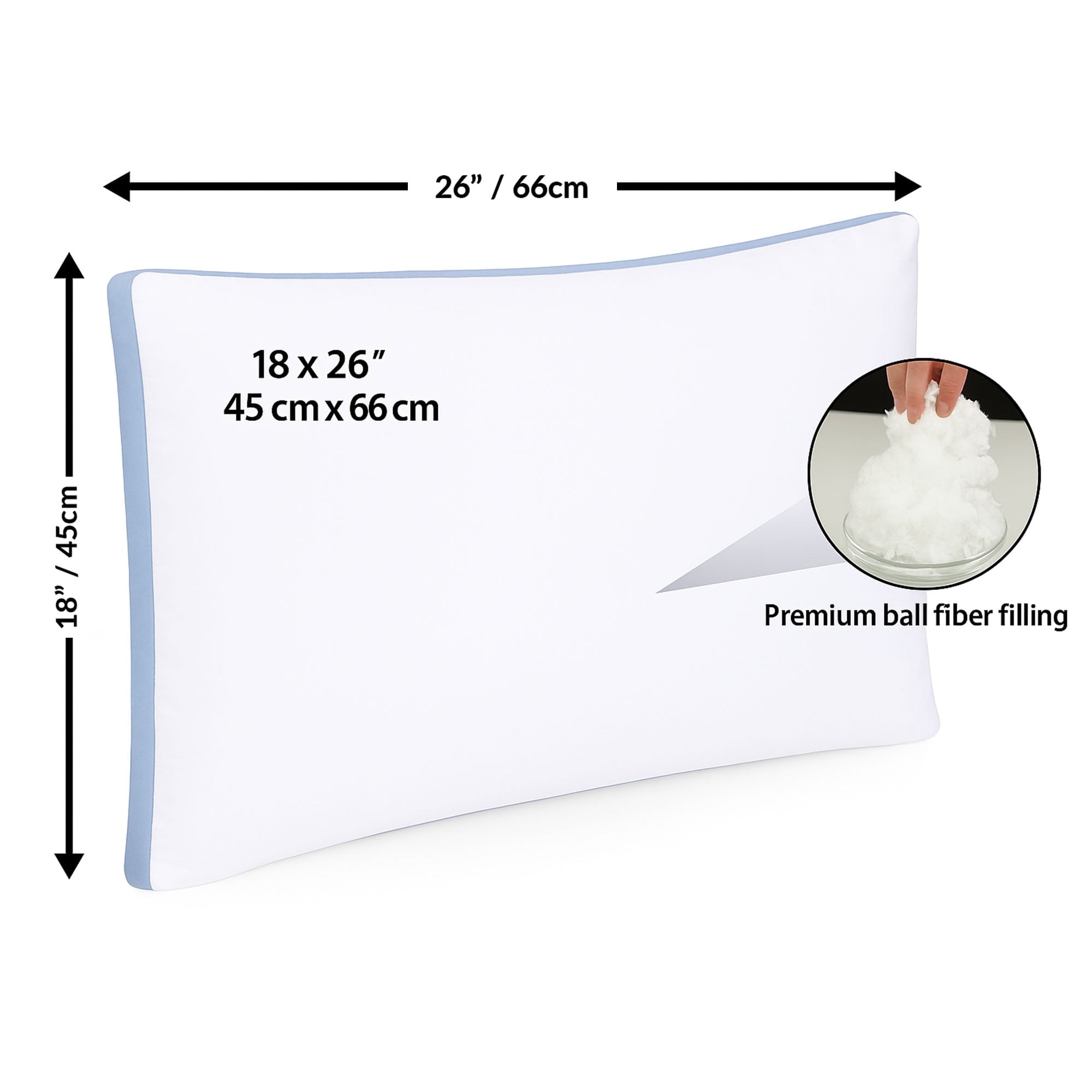Fluffy Shredded Gusseted Queen 18x26 Bed Pillows for Sleeping Set of 2 Polycotton White Blue Stripe Comfortable - Orthopedic Shredded Foam Bed Pillow Set Detail