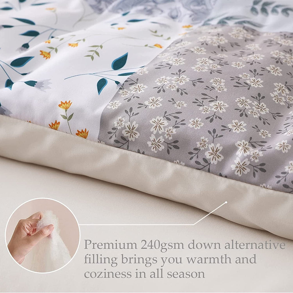 All-Season 3-Piece Queen Comforter Set, Soft Reversible Bedding Comforter Sets, Patchwork Printed Down Alternative Comforter Duv... - Luxurious Quilted Duvet Cover Set Detail