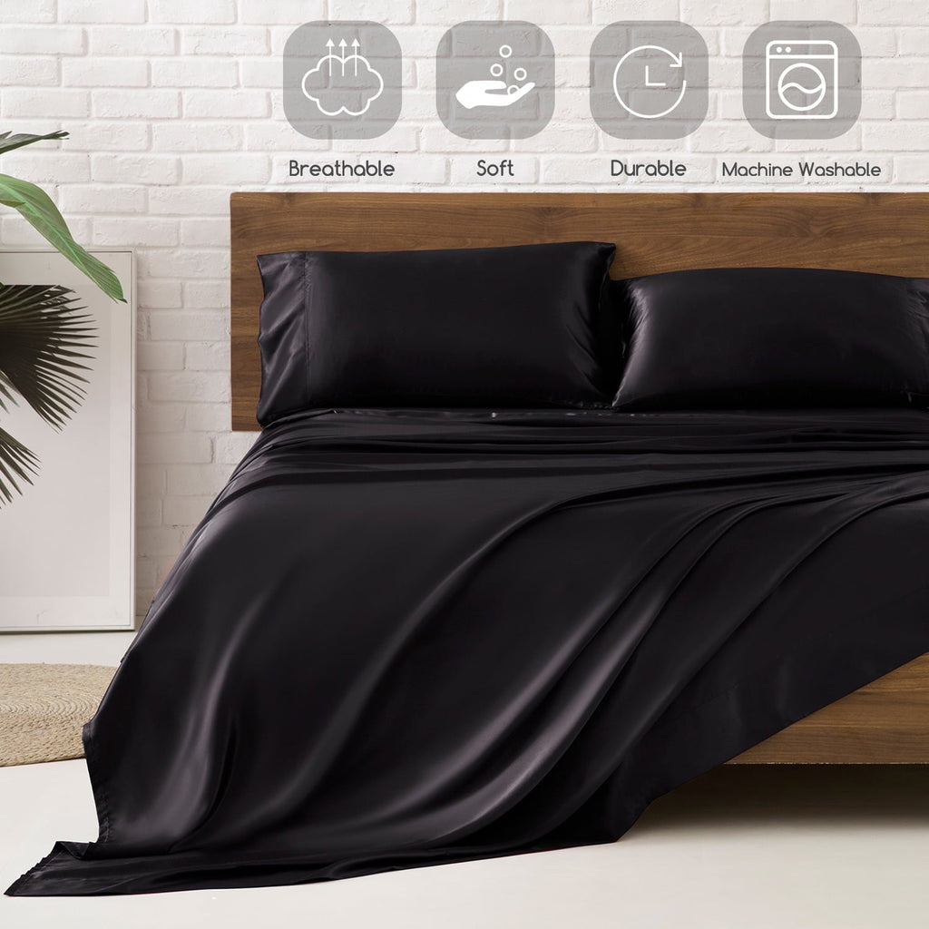 Premium Egyptian Cotton Set Queen 4 Pcs, Silky Elegant Luxurious Queen Size Bed s, with Flat , Deep Pocket Fitted for Mattress and Matching P... - Luxury Bed Sheet Set with Deep Pockets Detail