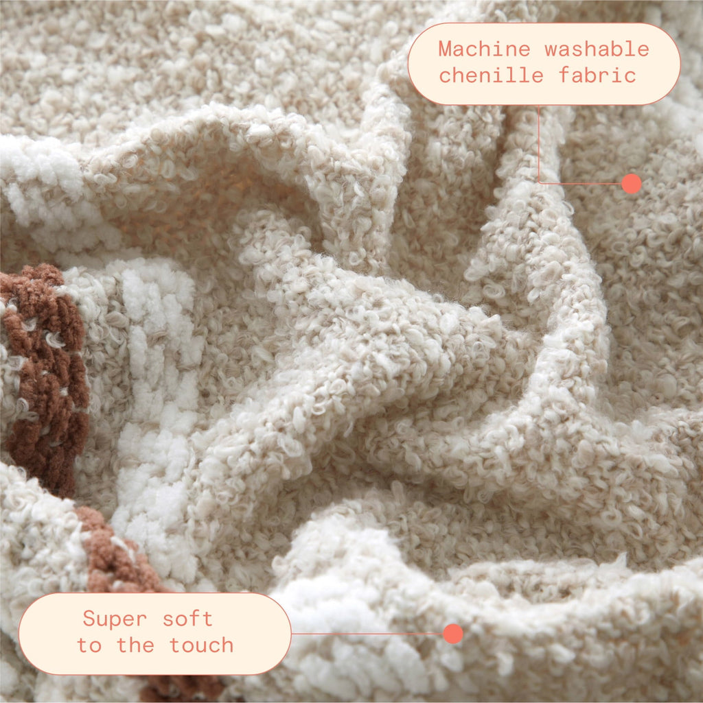 Lightweight Warm 60" x 50" Cozy Striped Porcini Chenille Throw - Luxury Knitted Decorative Throw Blanket with Fringes Detail