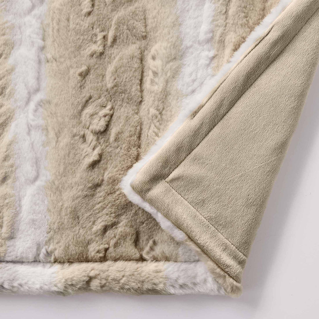 Reversible Sherpa Almond Biscuit Ombre Faux Fur Throw, 50"x72" - Cozy Fleece Throw Blanket for Couch & Bed Detail