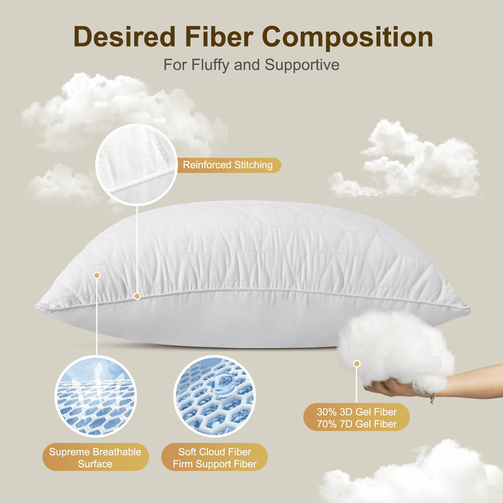 Fluffy Shredded Bed Pillows Queen Size Set of 2, Hotel Gusseted Pillows for Sleeping, Alternative to Down Pillows, Soft Supportive & ... - Hotel Quality Plush Sleeping Pillows Detail