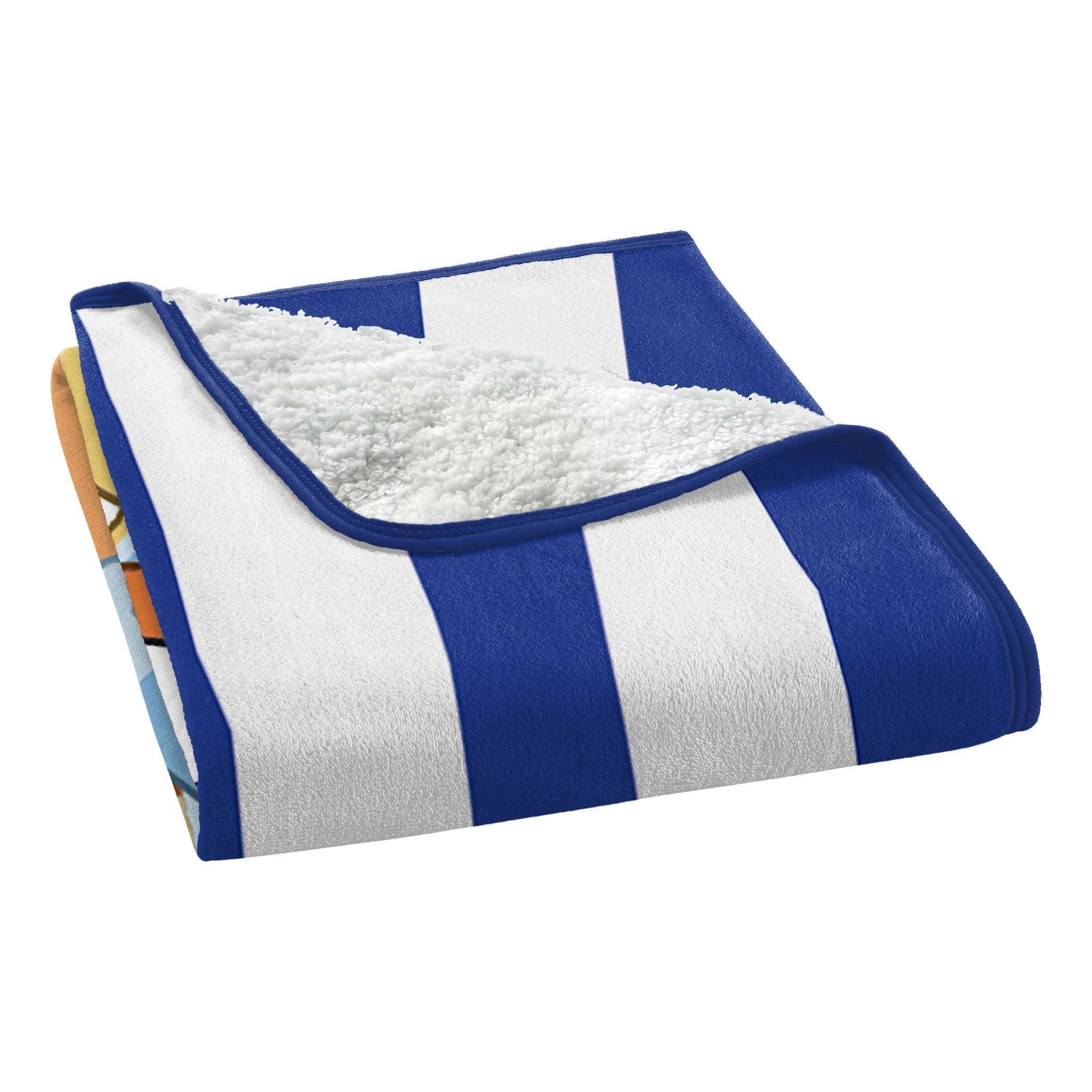 Super Soft Flannel Happy Hugs Kids Silk Touch Throw Blanket with Sherpa Reverse, 46 x 60 inches Blue – Soft Plush Fleece Throw Blanket - Luxury Knitted Decorative Throw Blanket with Fringes Detail
