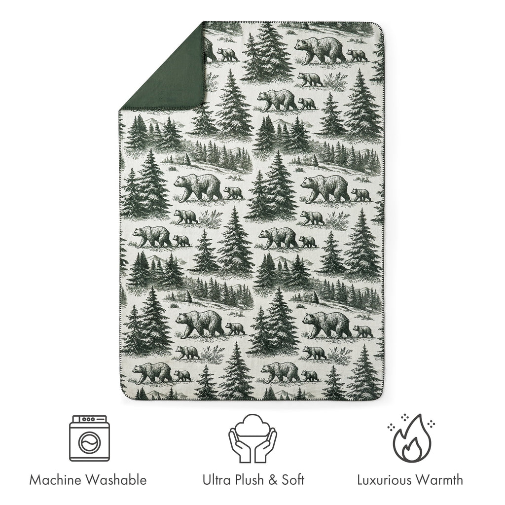 Decorative Knitted Plush Oversized Throw Blanket for Couch or Bed, Soft Flannel Fleece, Green Pine Trees, 50"x72" - Cozy Fleece Throw Blanket for Couch & Bed Detail