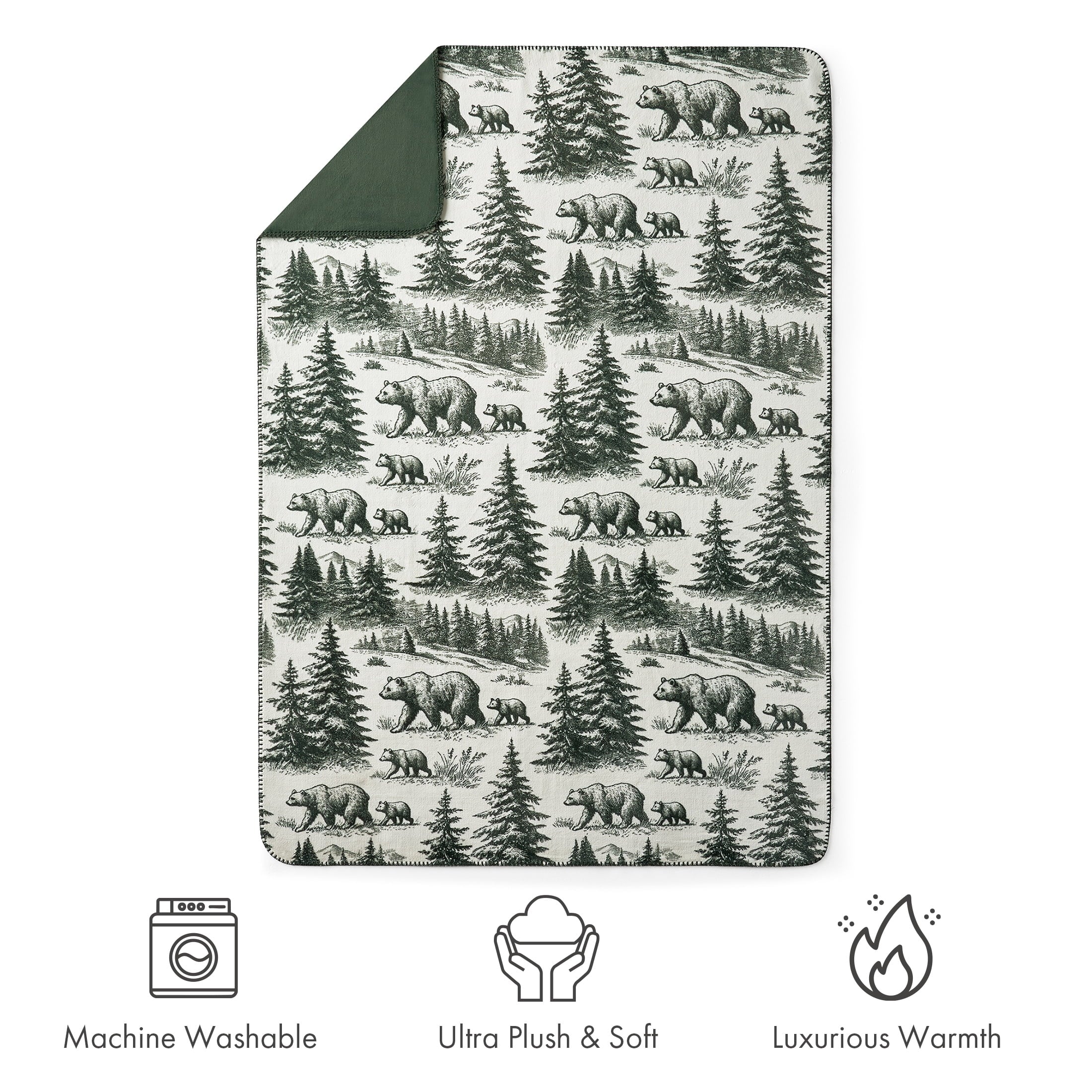 Decorative Knitted Plush Oversized Throw Blanket for Couch or Bed, Soft Flannel Fleece, Green Pine Trees, 50"x72" - Cozy Fleece Throw Blanket for Couch & Bed Detail
