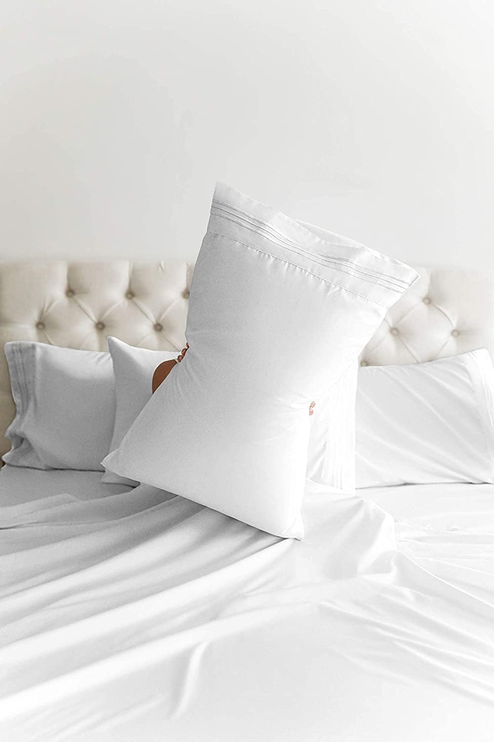 Cooling Sateen 6-Piece Breathable and Cooling Sheet Set With Extra Matching Pillowcases - King Size Bed Sheets Fits 8"-16... - Premium Ultra-Soft Pillowcase Pair for Sleeping Detail