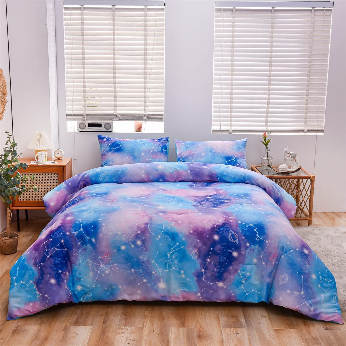 Hypoallergenic Cloud Tie Dye Constellation Ombre Comforter Set Twin Gradient Galaxy Bedding Set Blue Purple - Hypoallergenic Ultra-Fluffy Quilt for Winter Detail