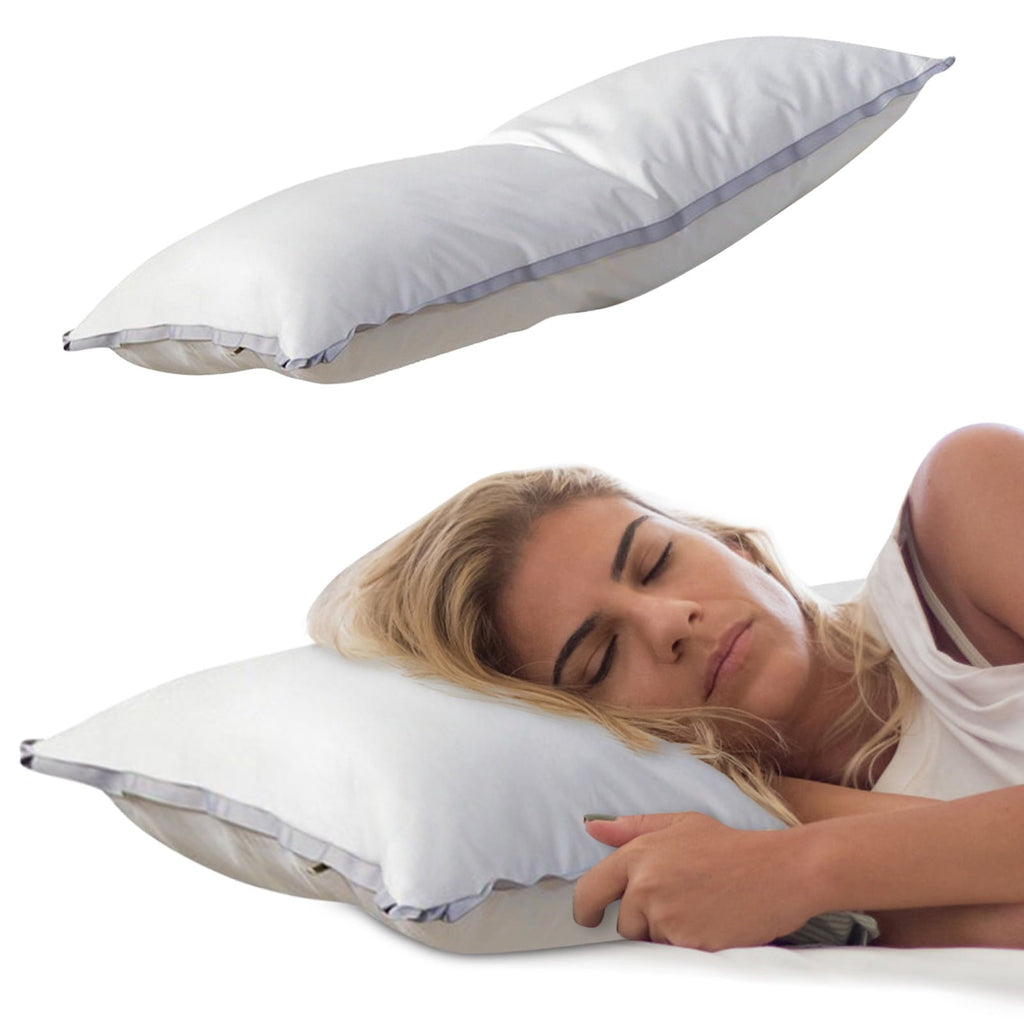 Hotel Collection Extra Flat Soft Thin Pillows Queen Size, Bed Pillow with Full Cotton Filling for Side Back Stomach Sleepers, 20x30 In... - Orthopedic Shredded Foam Bed Pillow Set Detail
