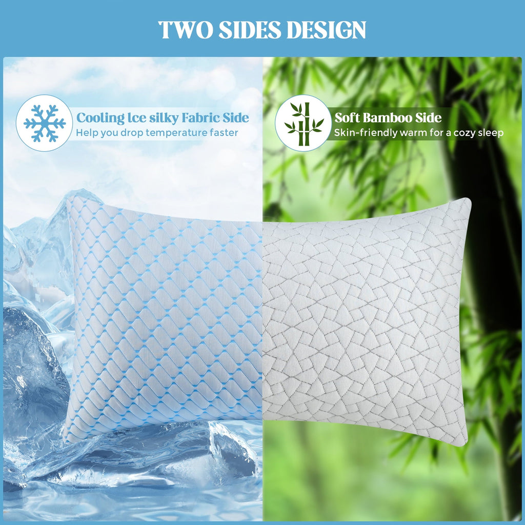 Ergonomic Memory Foam Shredded Memory Foam Pillows Standard Size Set of 2, Regulating Reversible Cooling Pillow Bed Pillow for Bed, Adjusta... - Decorative Throw Pillow Cushion for Sofa & Bed Detail