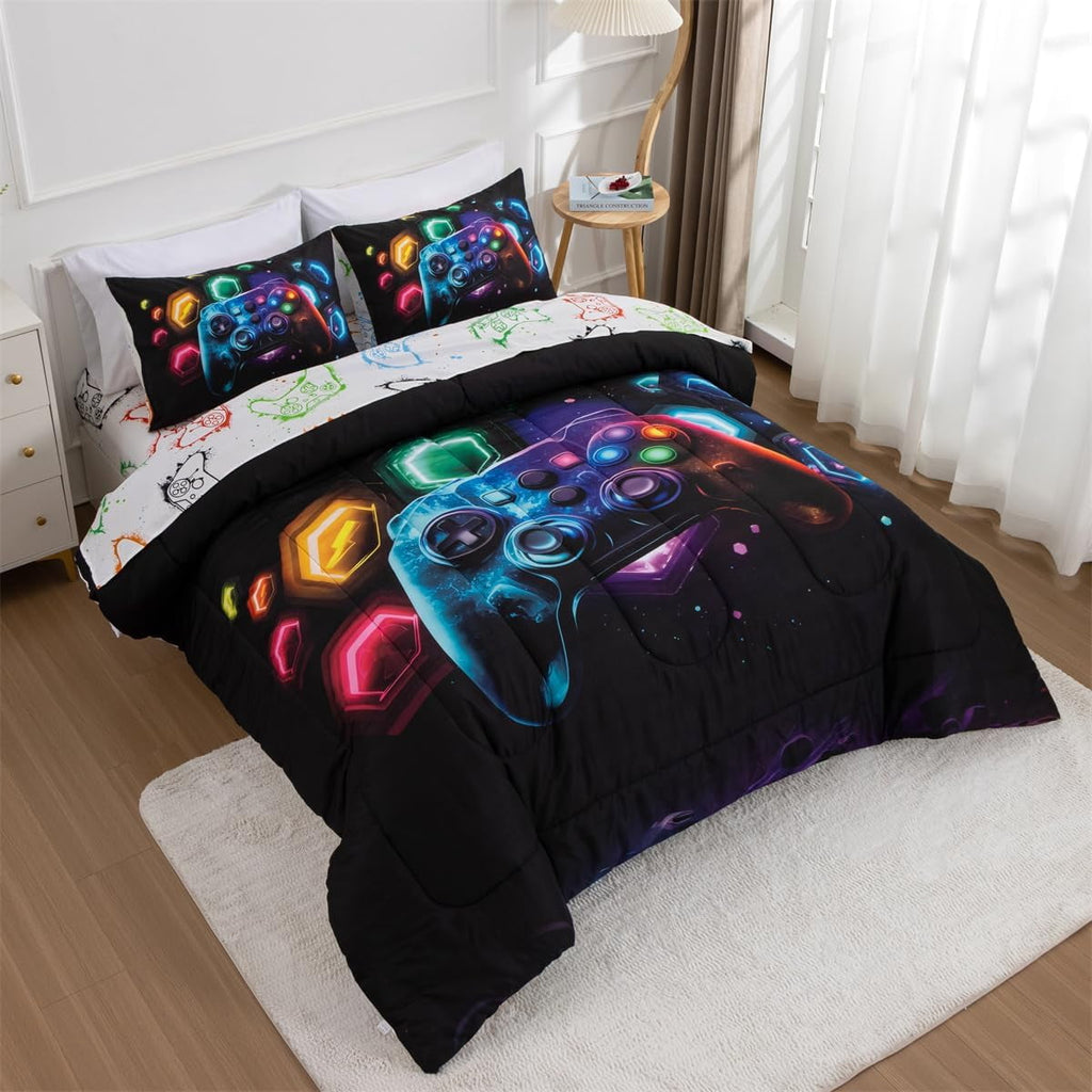 Heavyweight Warmth Game Console Comforter Set for Boys Girls Kids Space Universe Gaming Geometric Lightweight Microfiber Gamer Bedding S... - Hypoallergenic Ultra-Fluffy Quilt for Winter Detail