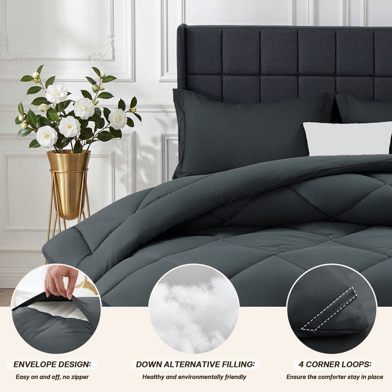 Heavyweight Warmth 3 Pieces Queen Size Comforter Set, All Season Lightweight Breathable Bedding Set with 1 Down Alternative Comforter an... - Luxurious Quilted Duvet Cover Set Detail