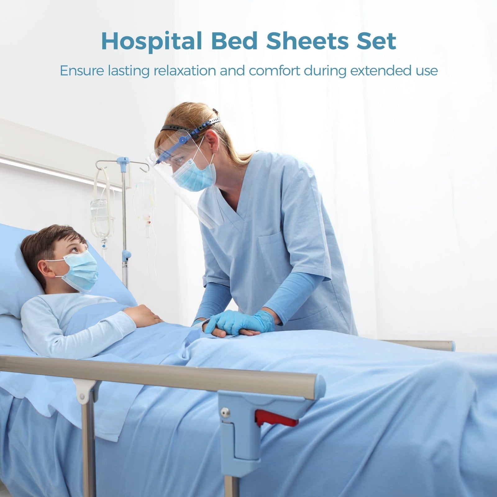 Wrinkle-Resistant 6 Pcs Hospital Bed Sheets Set, Includes 2 Fitted Sheet 84x36x14", 2 Flat Sheets 104x59", 2 Pillowcases 19x29", Soft B... - Cooling Hotel Quality Bedding Sheets and Pillowcases Detail