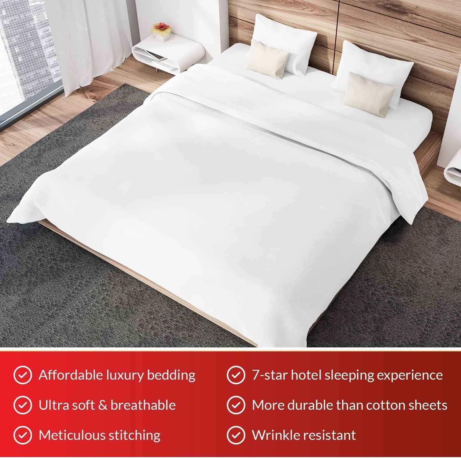 Breathable Luxury Sheet Set of 4, 16-inch Deep Pocket - Microfiber Bed Sheets, White - Breathable Egyptian Cotton Flat & Fitted Sheets Detail