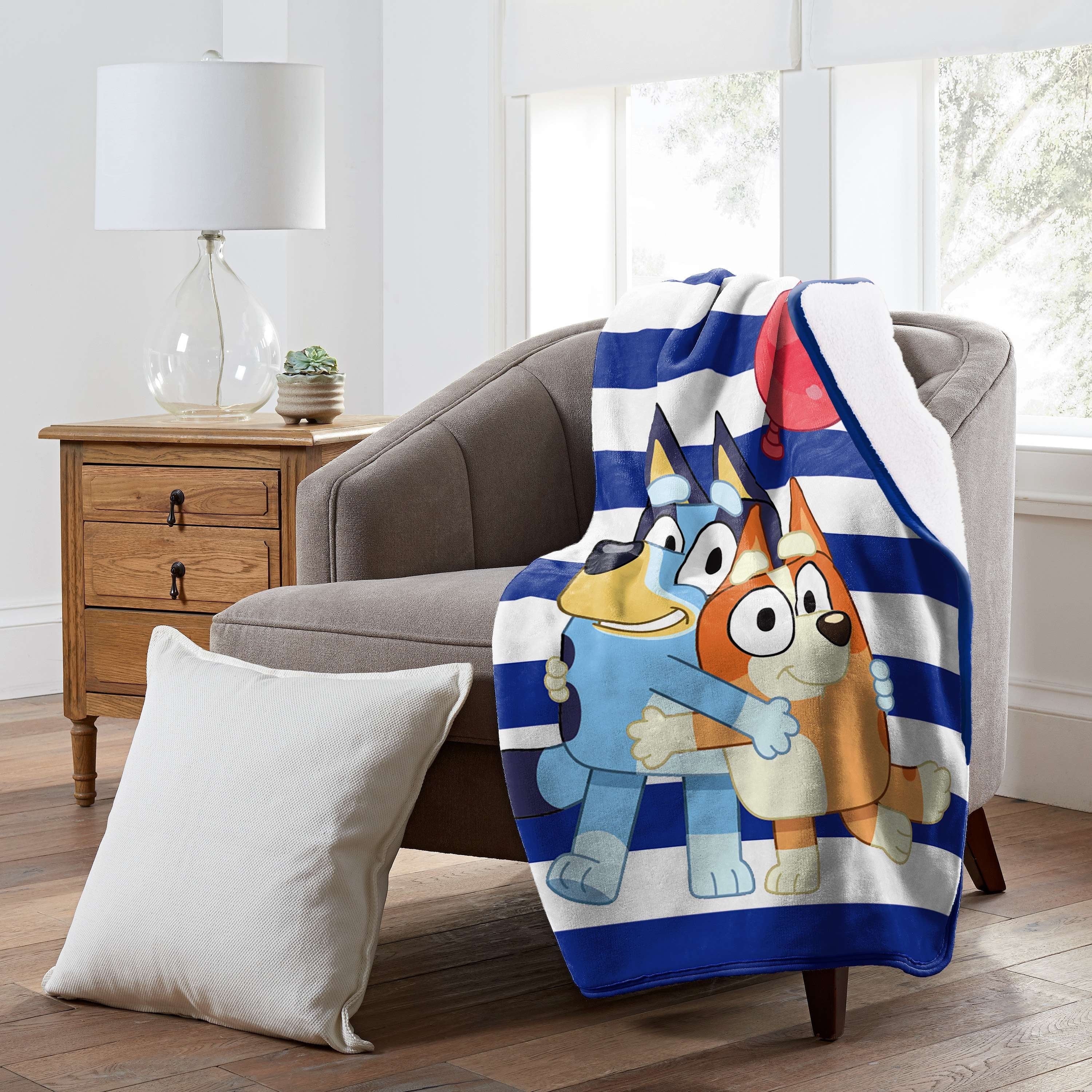 Super Soft Flannel Happy Hugs Kids Silk Touch Throw Blanket with Sherpa Reverse, 46 x 60 inches Blue – Soft Plush Fleece Throw Blanket - Luxury Knitted Decorative Throw Blanket with Fringes Detail