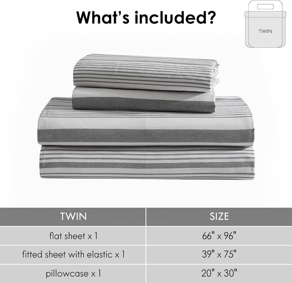 Cooling Sateen Home 3-Piece Twin Microfiber Classic Stripe Bed Sheet Set, Super Soft, Breathable Stripe Bedding with 16 inches Deep ... - Cooling Hotel Quality Bedding Sheets and Pillowcases Detail