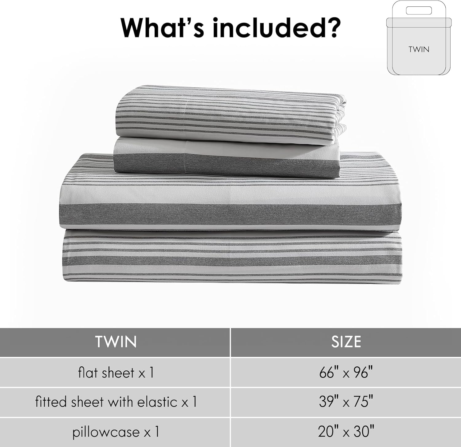 Cooling Sateen Home 3-Piece Twin Microfiber Classic Stripe Bed Sheet Set, Super Soft, Breathable Stripe Bedding with 16 inches Deep ... - Cooling Hotel Quality Bedding Sheets and Pillowcases Detail