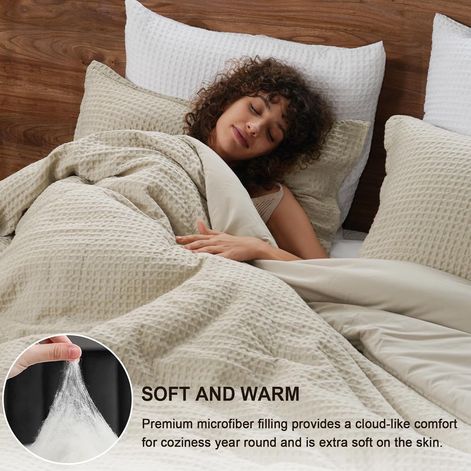 Luxurious Quilted 3-Piece Waffle Weave Comforter Set Queen Size, Lightweight Comfy Bedding Set for All Season, Ultra Soft Textured 1 Co... - Cloud-Like Soft Lightweight Bed Comforter Detail
