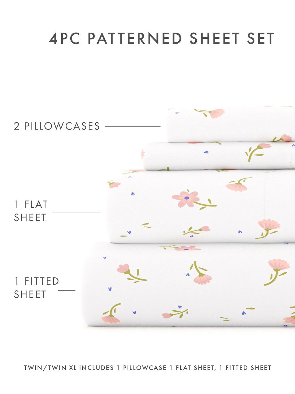 Breathable Luxury Ultra Soft & Breathable Wrinkle Free Bed Sheets Set - Floral Pink Farmhouse Patterned for Twin Size Bedding - Luxury Bed Sheet Set with Deep Pockets Detail