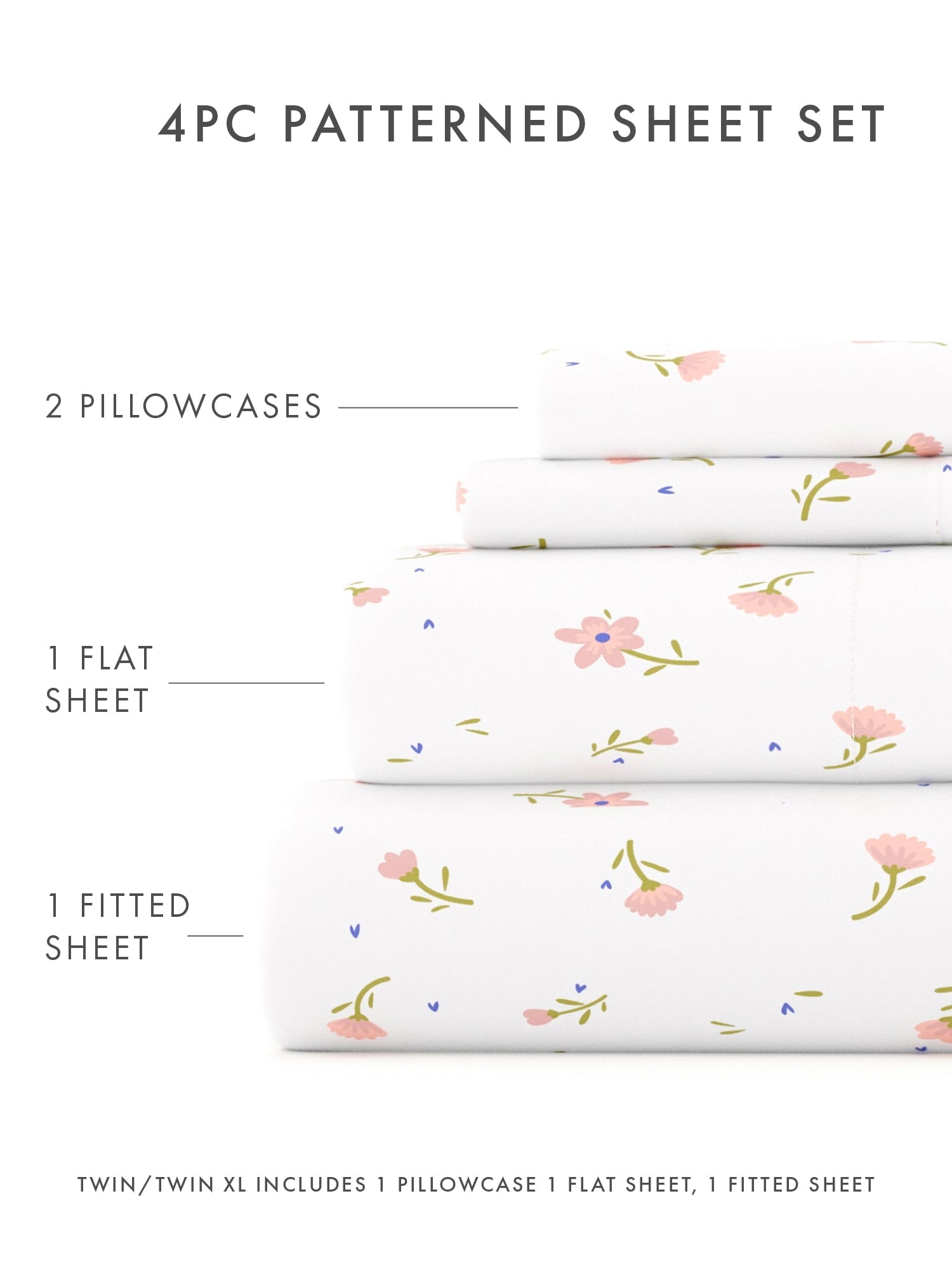 Breathable Luxury Ultra Soft & Breathable Wrinkle Free Bed Sheets Set - Floral Pink Farmhouse Patterned for Twin Size Bedding - Luxury Bed Sheet Set with Deep Pockets Detail