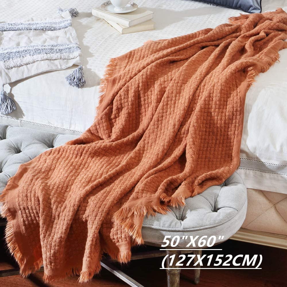 Reversible Sherpa Farmhouse Rust Knit Throw Blanket for Couch Sofa Chair Bed Home Decoration, Soft Warm Cozy Light Weight for Spring Su... - Super Soft Reversible Sherpa Flannel Blanket Detail