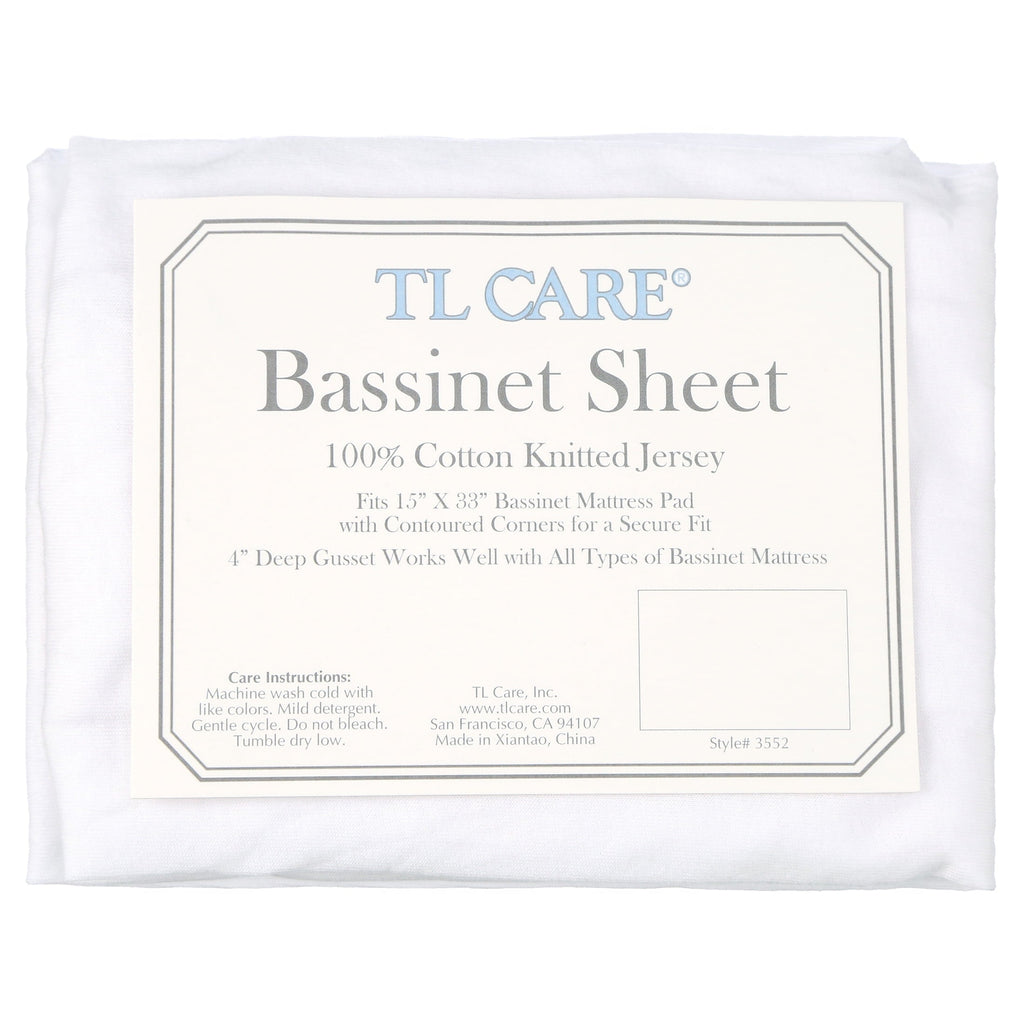 Wrinkle-Resistant TL Care 100% Natural Breathable Cotton Jersey Knit Fitted Bassinet Sheet, White, 15" x 33", Soft Breathable, for Boys... - Cooling Hotel Quality Bedding Sheets and Pillowcases Detail