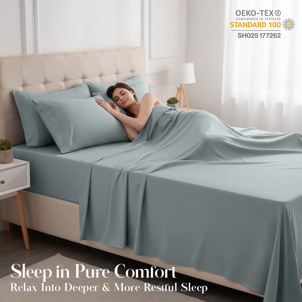 Breathable Luxury Bed Sheets - 6 Piece Ultra-Soft Microfiber Sheets Set, Deep Pocket Fitted Sheet, Flat Sheet & 4 Pillowcases, Breathab... - Cooling Hotel Quality Bedding Sheets and Pillowcases Detail