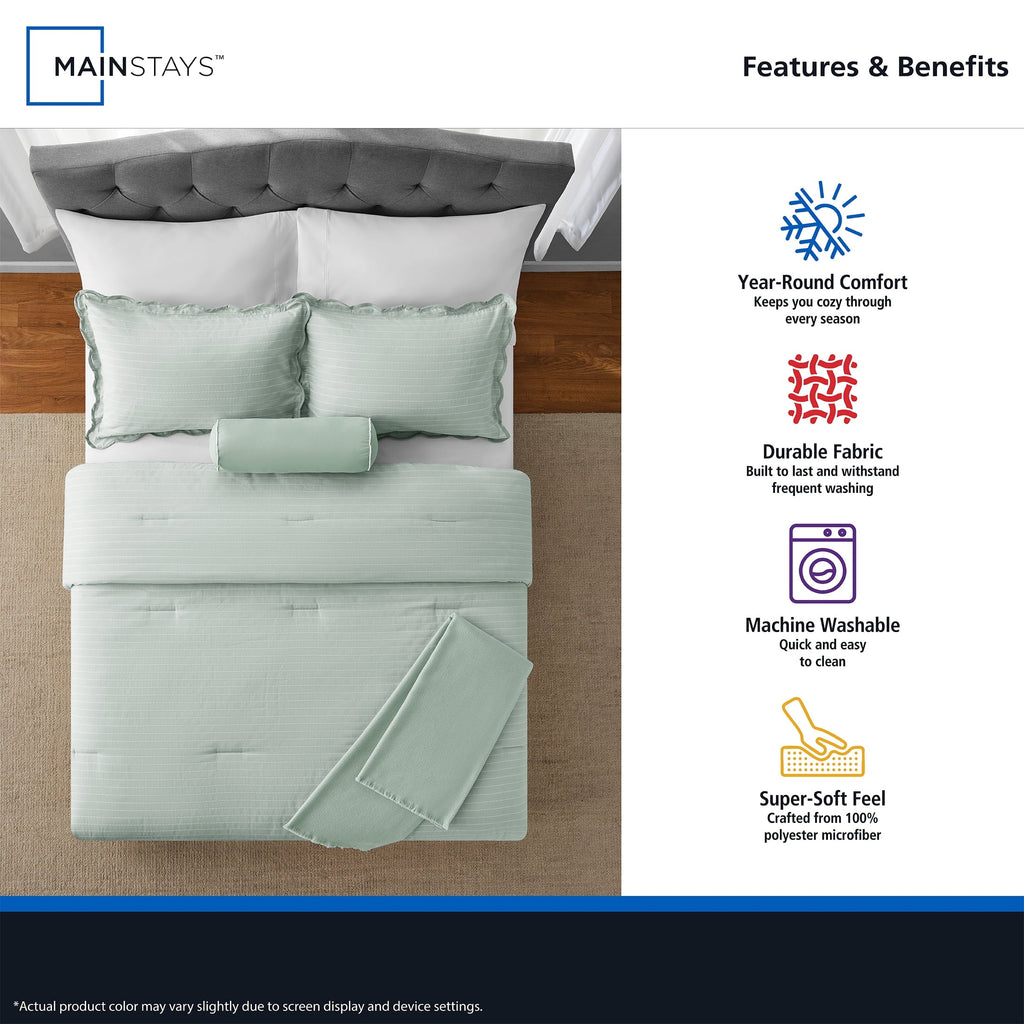 Fluffy Down Alternative Full/Queen Comforter Set, All-Season, 5-Piece, Sage Pick Stitch Scallop - All-Season Down Alternative Comforter Insert Detail