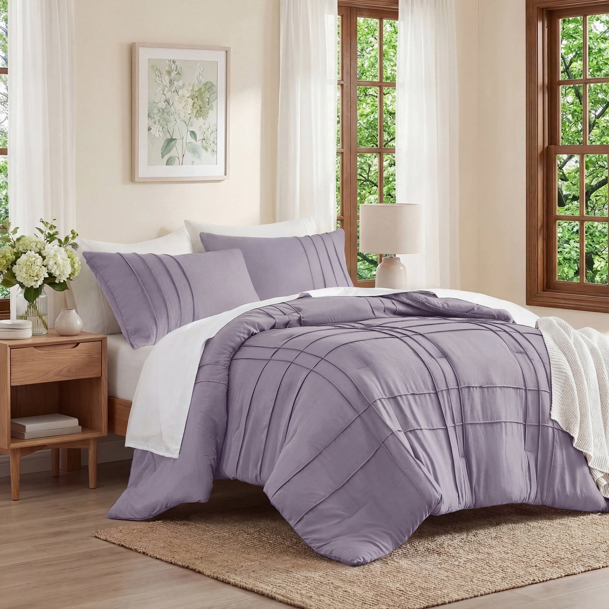 Luxurious Quilted Full/Queen Comforter Set, Boho 3-Piece Pintuck Stitching Bedding Set, Soft Washed Pleated Bed Sets with Pillow Shams,... - Luxurious Quilted Duvet Cover Set Detail