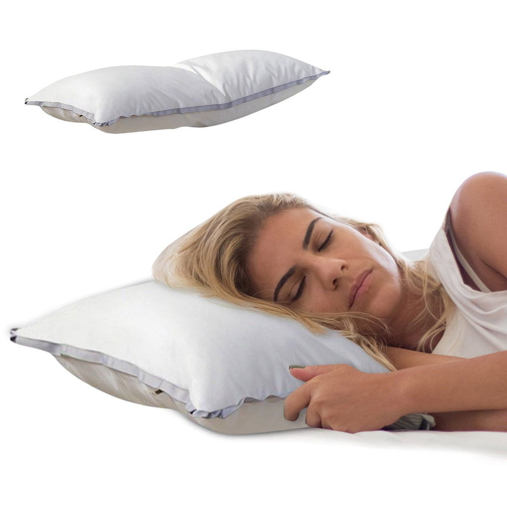 Hotel Collection Extra Flat Soft Thin Pillows Queen Size, Bed Pillow with Full Cotton Filling for Side Back Stomach Sleepers, 20x30 In... - Orthopedic Shredded Foam Bed Pillow Set Detail