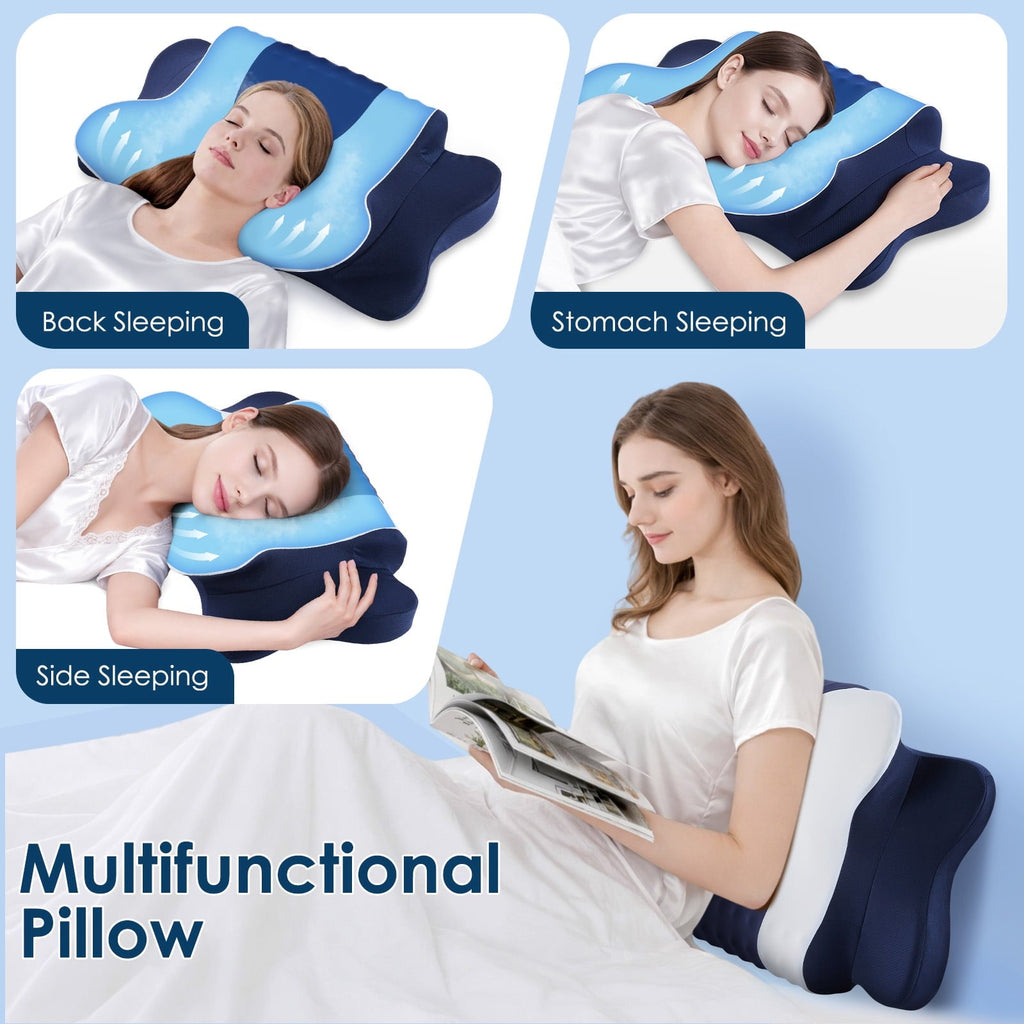 Ergonomic Memory Foam Cervical Neck Pillow for Pain Relief Sleeping, Memory Foam Pillow Neck Pillow Bed Pillow with Pillowcase for Side Bac... - Decorative Throw Pillow Cushion for Sofa & Bed Detail