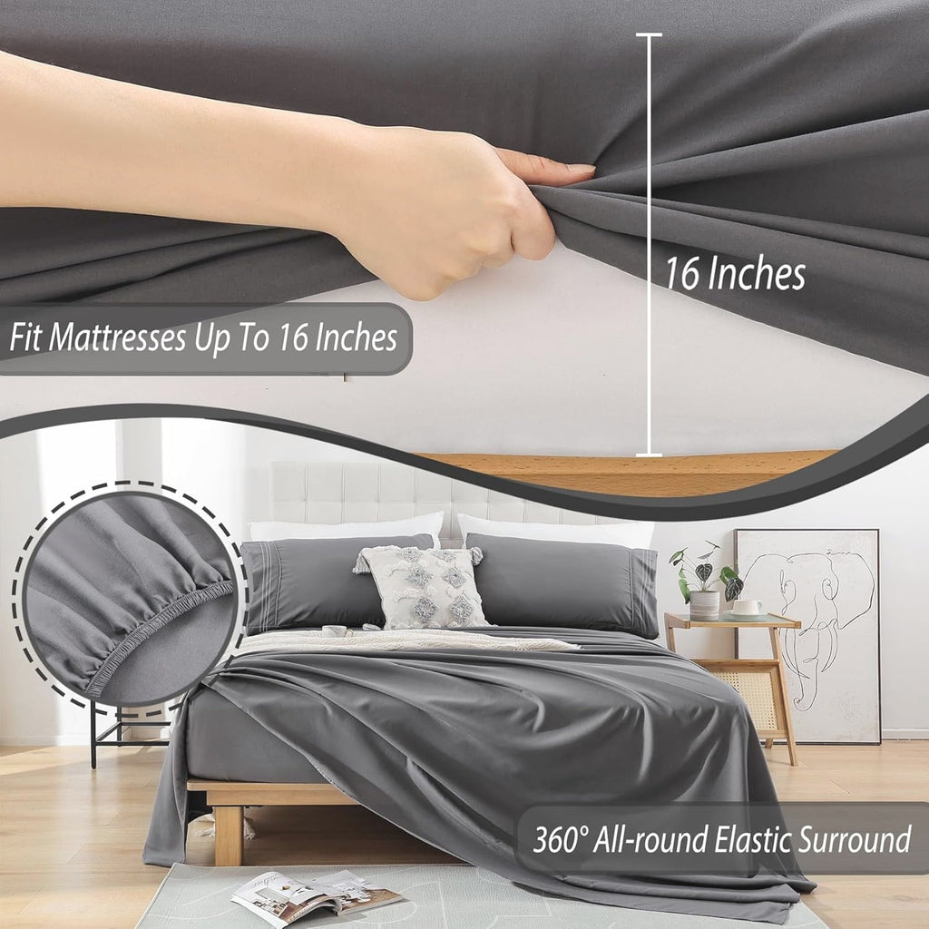 Breathable Luxury Size, Microfiber Cooling , Breathable & Hypoallergenic 4 Pieces Luxury Soft Sheet Set, Mattress Fitted up... - Premium Ultra-Soft Pillowcase Pair for Sleeping Detail