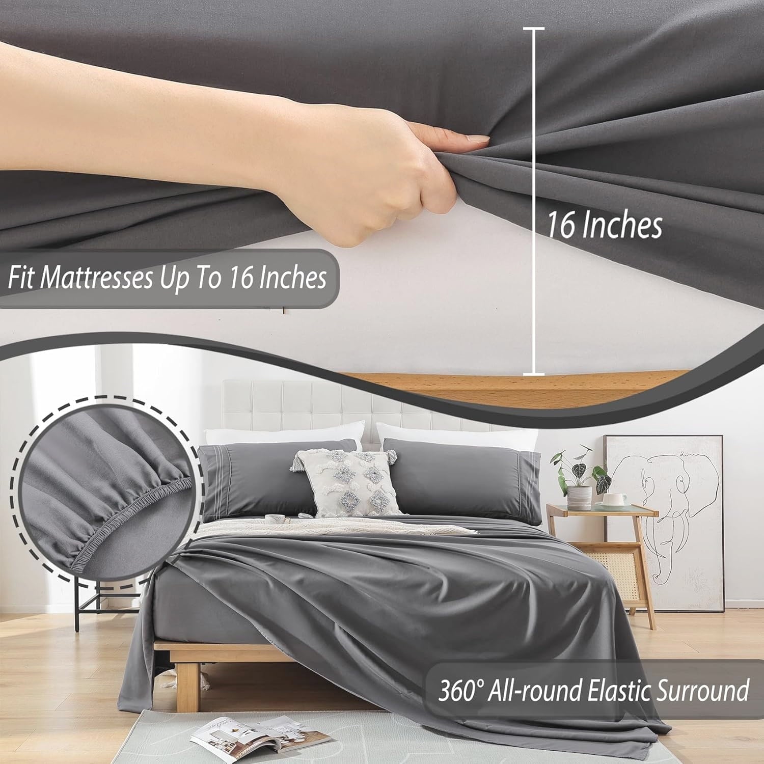 Breathable Luxury Size, Microfiber Cooling , Breathable & Hypoallergenic 4 Pieces Luxury Soft Sheet Set, Mattress Fitted up... - Premium Ultra-Soft Pillowcase Pair for Sleeping Detail
