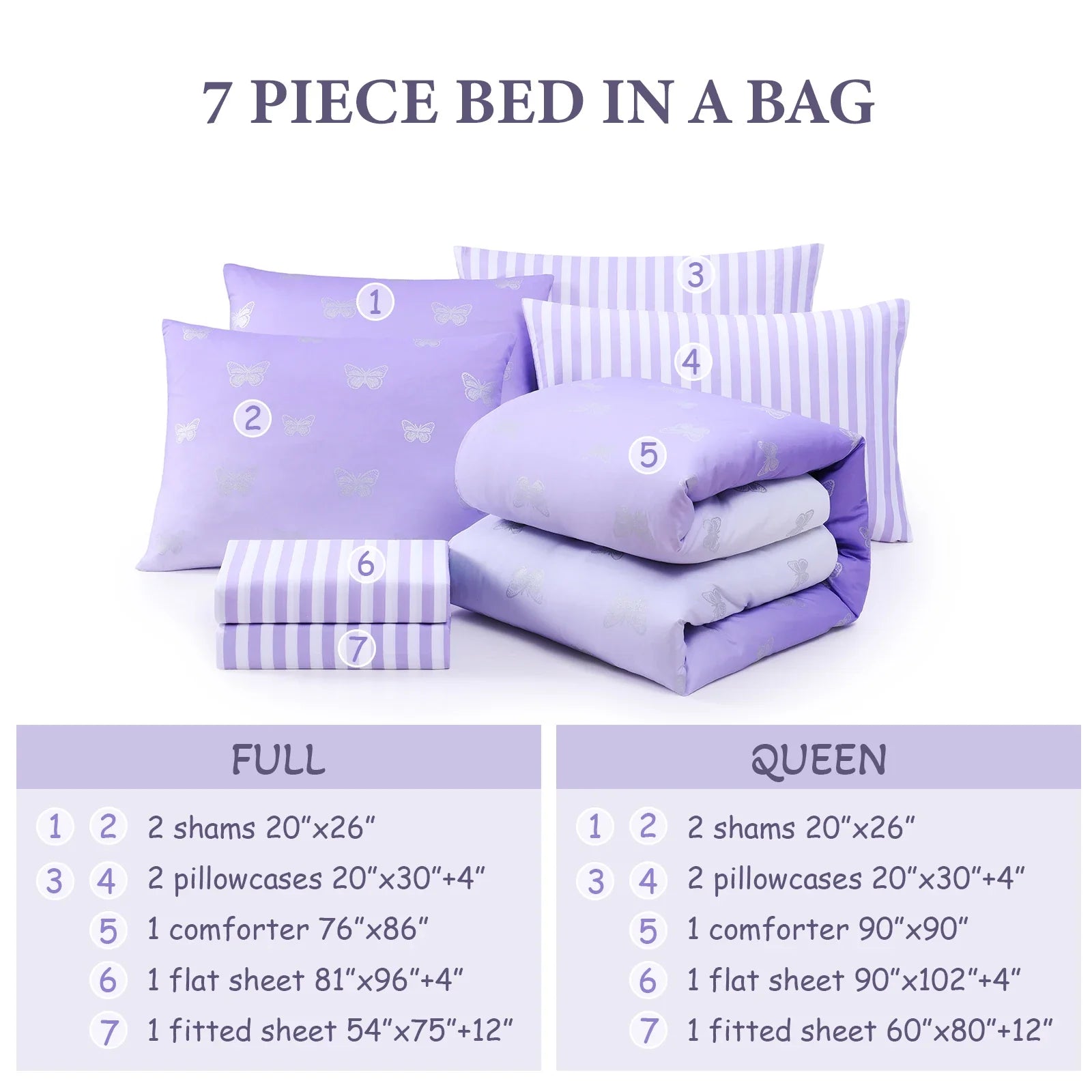 Luxurious Quilted gold foil Design 7-piece Bed in a Bag Comforter Set with Sheets,Purple/Silver Butterflies,Full - Luxurious Quilted Duvet Cover Set Detail