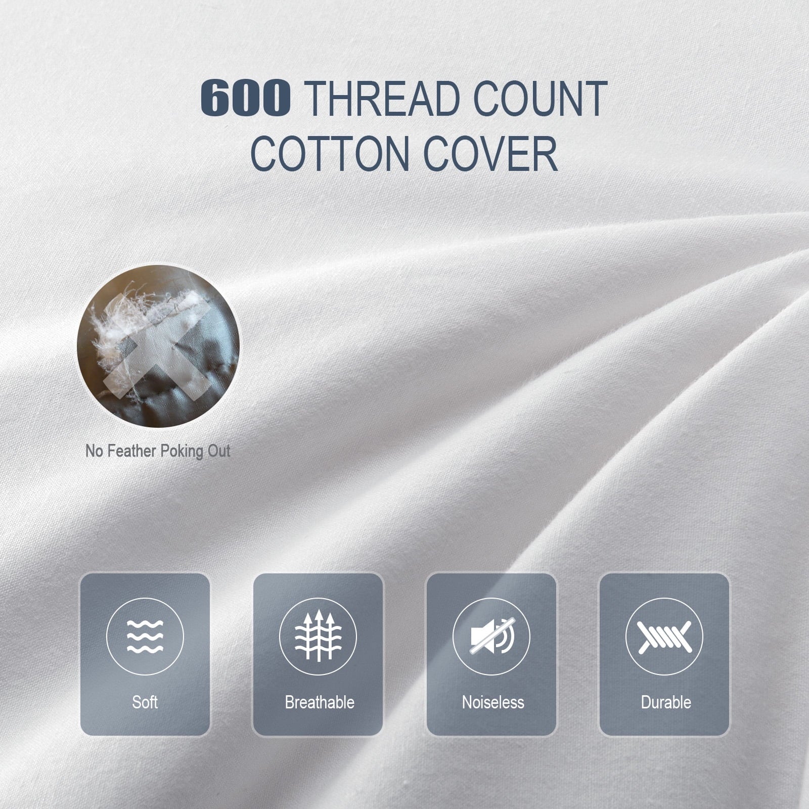 Ergonomic Memory Foam Goose Feather & Down Pillow King Size 20"x36" – Hotel Quality Bed Pillow for Sleeping, 100% Organic Cotton Cover, Hyp... - Decorative Throw Pillow Cushion for Sofa & Bed Detail